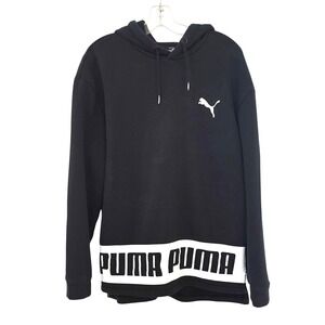 Puma Small Black White Mens Pullover Hoodie Sports Lifestyle Casual LARGE‎